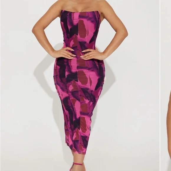 Fashion Nova | Dresses | Fashion Nova Pink Strapless Point Bust Dress  Ruched M Nwt | Poshmark